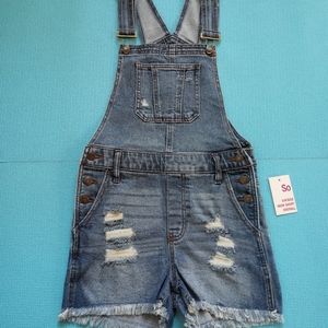 NWT SO Vintage Mom Short Overall Shortall Raw Hem Size S